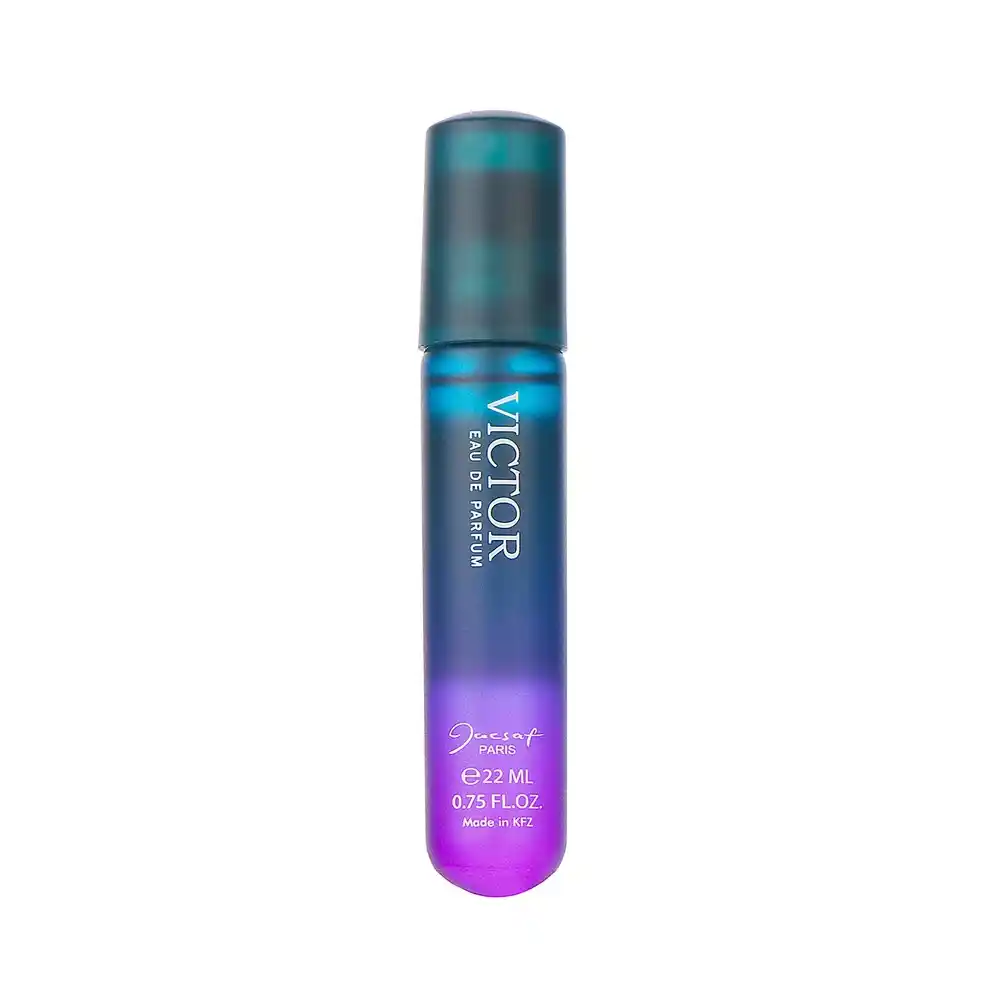 عطر جیبی مردانه ژک ساف مدل Victor با حجم 22 میلی‌لیتر، رایحه گرم، شیرین و تند، نت آغازین دریایی، مناسب فصل پاییز و زمستان