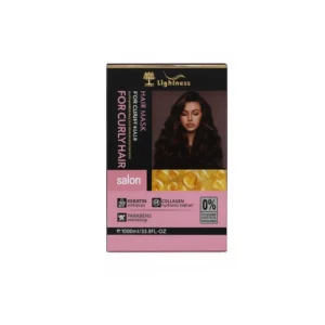 جعبه مشکی و صورتی ماسک صاف کننده مو لایتنس مدل Salon حاوی کراتین و کلاژن مخصوص موی فر در فروشگاه هموفا