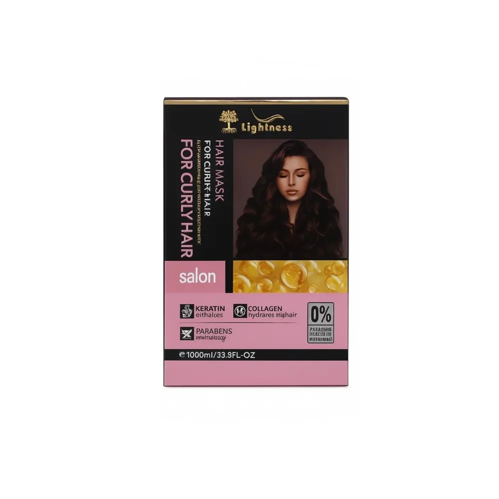 جعبه مشکی و صورتی ماسک صاف کننده مو لایتنس مدل Salon حاوی کراتین و کلاژن مخصوص موی فر در فروشگاه هموفا